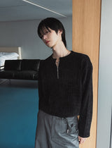 Otsi Ribbed Zipper Henley Neck