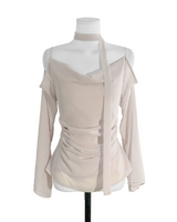 romang drape cut off-shoulder bl tie set