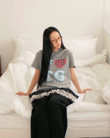 Butu Vintage Heart Check Patch Short-Sleeved T-Shirt