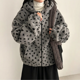 ユジュ ハート ドット ダンブル フーデッド ジップアップ ジャンパー