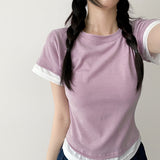 レイヤードカラーリングスリムフィットデイリースパンデックス半袖Tシャツ (4 colors)