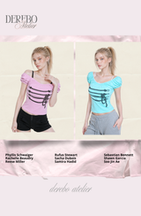 Rope Mint Shirring Off-Shoulder Short Sleeve T-Shirt