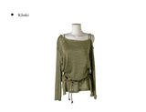 Arton See-through One-Shoulder Knit Belt Sleeveless Set