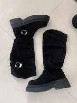 Amber Trail Buckle Belt Suede Long Boots (2 colors)