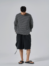 シャロウストライプオーバーサイズ長袖Tシャツ