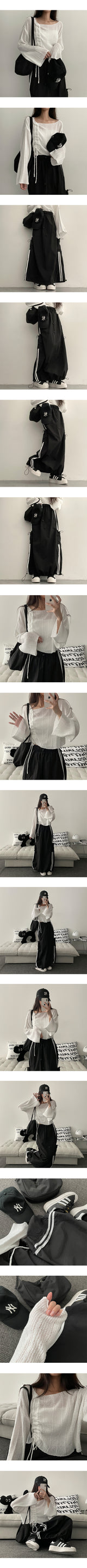 Nana Track Nylon String Shirring Long Skirt