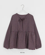 26SS★ [BAONHAUS] Lumie Check Ribbon Blouse