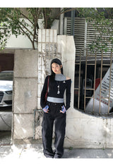 リップネックレイヤードロングスリーブチェックTシャツ