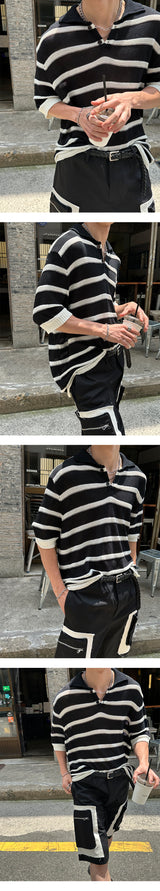 [S/S] スカシボーダーコーラーニット