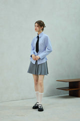 LOWELL SLIM FIT STRIPE SHIRRLING SHIRT / SKY BLUE