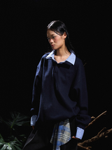 24AW クリサリスコクーンフェイルスダブルレイヤーチェックパッチワークカジュアルセーター