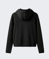 Waffle Crop Fingerhole Zip-up Hoodie Black