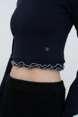 フリルクロップTシャツ_ネイビー