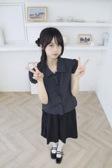 Dot Puff Cap Sleeve Blouse 