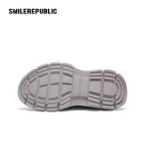Light Gray Frayed Canvas Smile Toe Chunky Platform Sneakers, Low Top