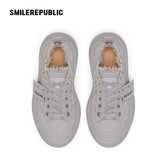 Light Gray Frayed Canvas Smile Toe Chunky Platform Sneakers, Low Top