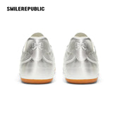 Silver Finish Square Toe German Trainer Sneakers, Low Top Lace Up Shoes