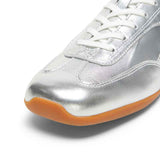 Silver Finish Square Toe German Trainer Sneakers, Low Top Lace Up Shoes