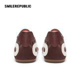 Burgundy Bow Side Detail Square Toe German Trainer Sneakers, Low Top Lace Up