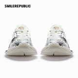 Metallic Silver White Mesh Chunky Sneakers, Unisex Lace Up Shoes
