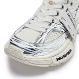 Metallic Silver White Mesh Chunky Sneakers, Unisex Lace Up Shoes