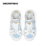 Women's Light Blue Frayed Canvas Smile Toe Platform Sneakers