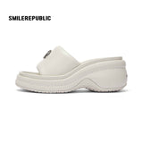 Off White Silver Tone 3D Logo Platform Wedge Slide Sandals, Open Toe