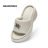 Off White Silver Tone 3D Logo Platform Wedge Slide Sandals, Open Toe