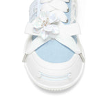 Women's Light Blue Frayed Canvas Smile Toe Platform Sneakers
