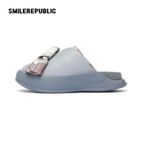 Gray Plaid Bow Platform Slides, Slip On Open Back Sandal Mules