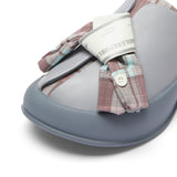 Gray Plaid Bow Platform Slides, Slip On Open Back Sandal Mules