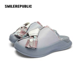 Gray Plaid Bow Platform Slides, Slip On Open Back Sandal Mules