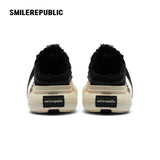 Black Frayed Canvas Backless Platform Sneakers with Cream Sole