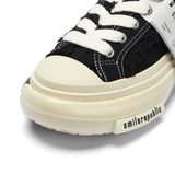 Black Frayed Canvas Backless Platform Sneakers with Cream Sole