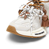 Off-White Burnished Leather Low Top Chunky Sneakers with Tassel Charms, Unisex