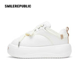 White Twill Low Top Chunky Platform Sneakers with Interchangeable Smile Toe