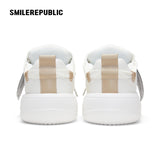 White Twill Low Top Chunky Platform Sneakers with Interchangeable Smile Toe