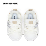 White Twill Low Top Chunky Platform Sneakers with Interchangeable Smile Toe