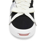 Black Canvas Interchangeable Smile Toe Chunky Platform Sneakers with Airplane Ticket Tag
