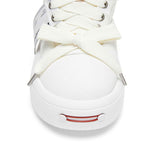 White Twill Low Top Chunky Platform Sneakers with Interchangeable Smile Toe