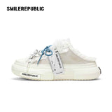 Women's Ash Gray Frayed Trim Chunky Platform Sneaker Mules