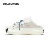 Women's Ash Gray Frayed Trim Chunky Platform Sneaker Mules