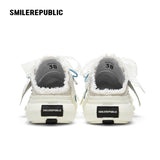 Women's Ash Gray Frayed Trim Chunky Platform Sneaker Mules