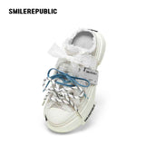 Women's Ash Gray Frayed Trim Chunky Platform Sneaker Mules