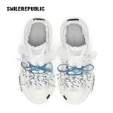 Women's Ash Gray Frayed Trim Chunky Platform Sneaker Mules