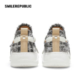 Dusk Gray Frayed Textile Platform Sneakers with Interchangeable Smile Toe, Unisex Low Top