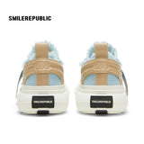 Light Blue Frayed Tweed Chunky Platform Sneakers, Unisex Low Top Lace Up