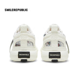 Women's White and Blue Frayed Tweed Platform Sneakers