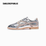 Mirror-Finish Silver Bow Side Detail Low Top Lace Up Sneakers