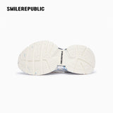 White and Silver Mesh Paint Splatter Chunky Sneakers, Unisex Low Top Lace Up Shoes